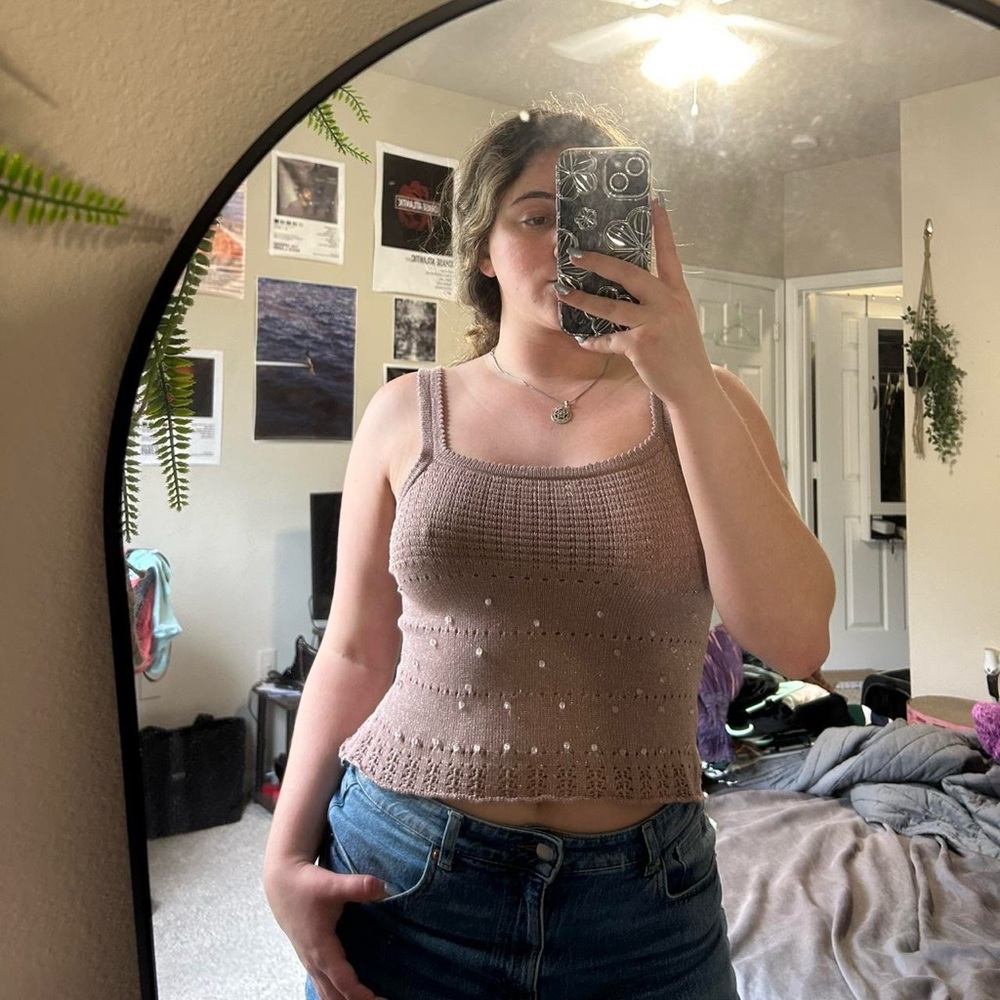 Women's Knit Tank Top with pearl details